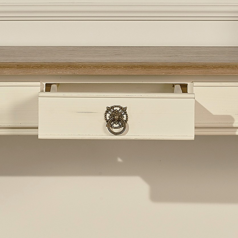 MARKUS - Console drapier style shabby chic avec plateau en chêne, patine blanche ou grise