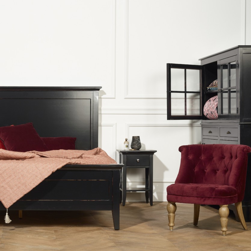 VANESSA - Chevet style classique, pied en pin massif, 1 tiroir, 1 tablette