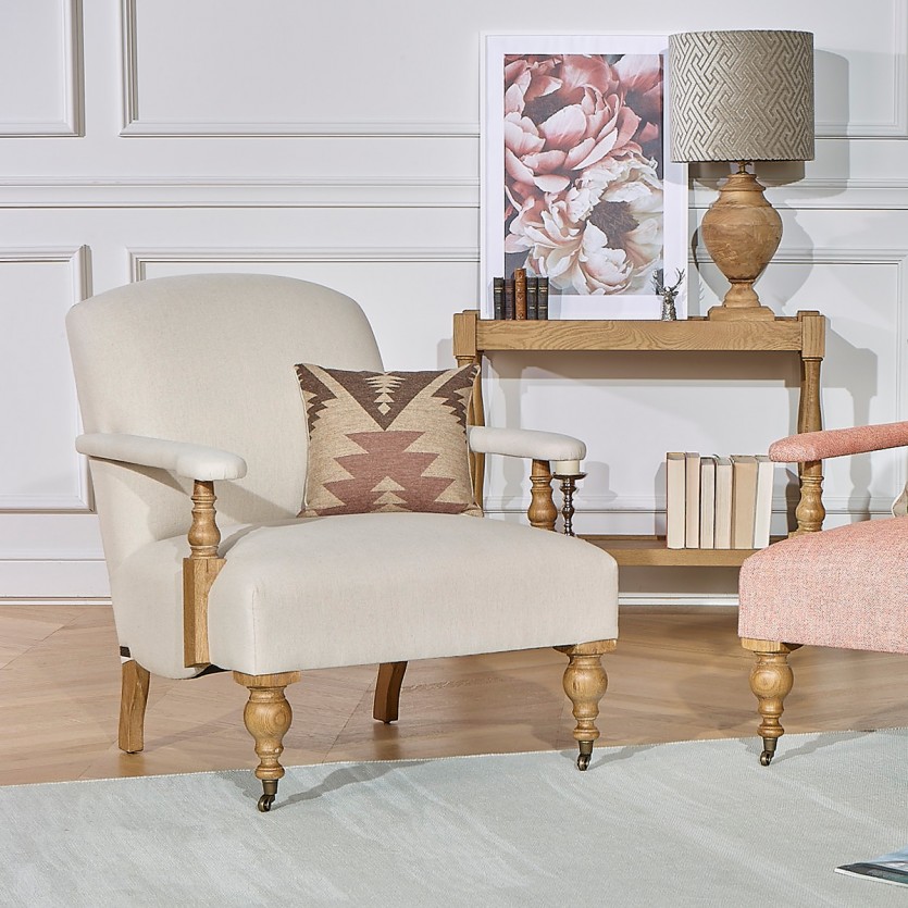 ANDREW Sessel - Englischer Stil aus Eiche und Leinen-Baumwollstoff, 1 Platz