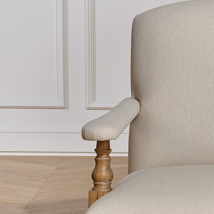 Poltrona ANDREW - Stile inglese in rovere e tessuto lino cotone, 1 posto