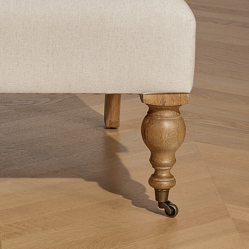 Fauteuil ANDREW - Style anglais en chêne et tissu lin coton, 1 place