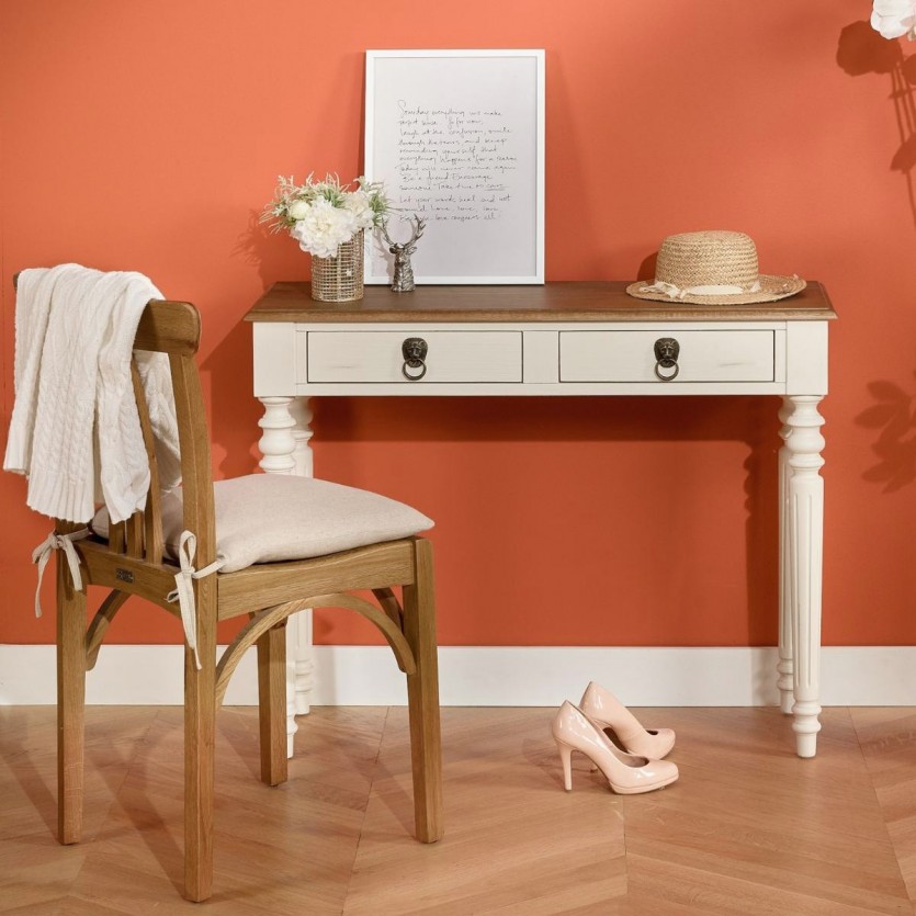 Console d'entrée ANGLOIS - Style shabby chic, plateau en chêne, patine blanche ou noire