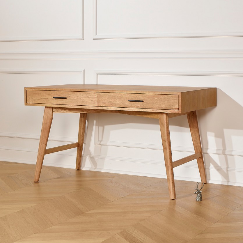 Bureau BROOKLYN - Style scandinave en chêne, 2 tiroirs