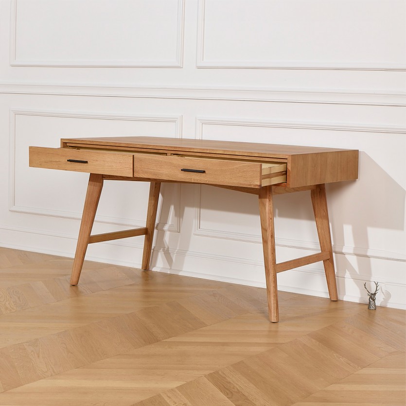 Bureau BROOKLYN - Style scandinave en chêne, 2 tiroirs