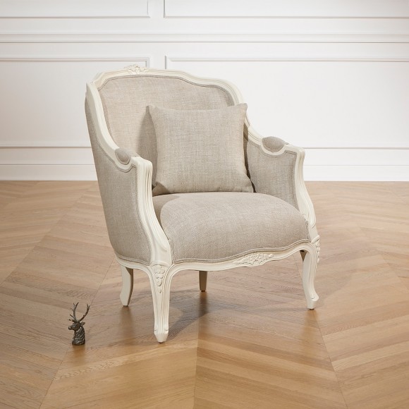 Poltrona bergère VICTOR - Estilo romântico em madeira e linho premium, 1 lugar