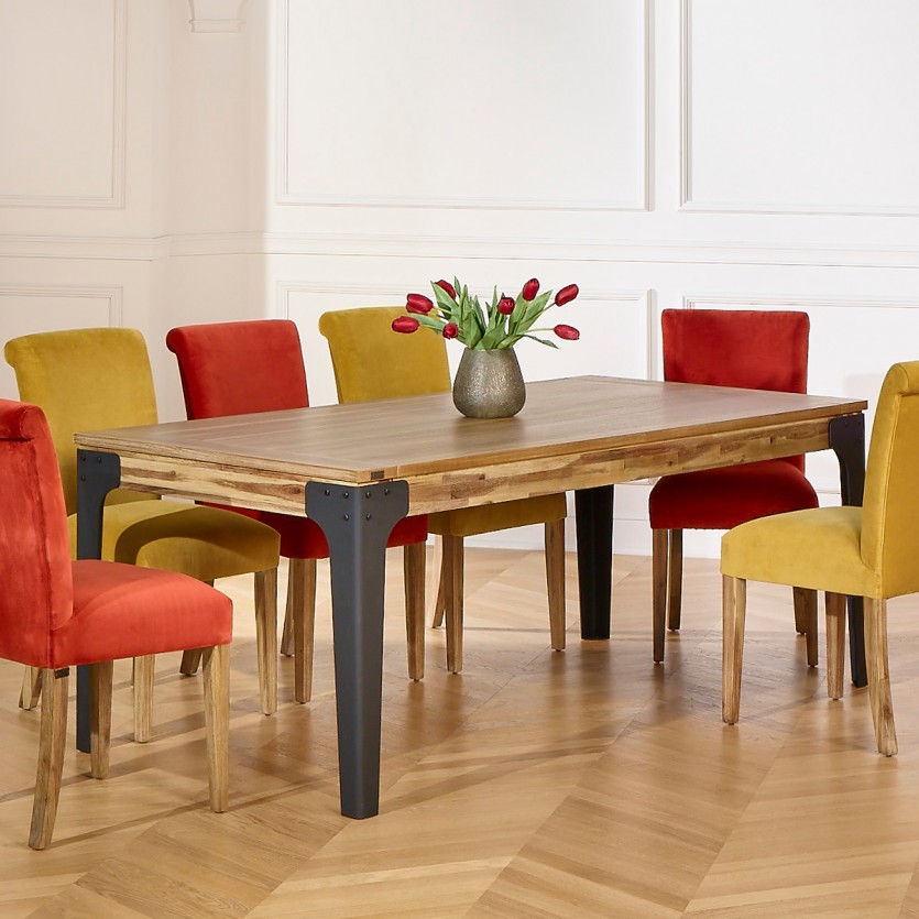 ALIX - Lot de 2 chaises contemporaines en acacia massif et velours de coton
