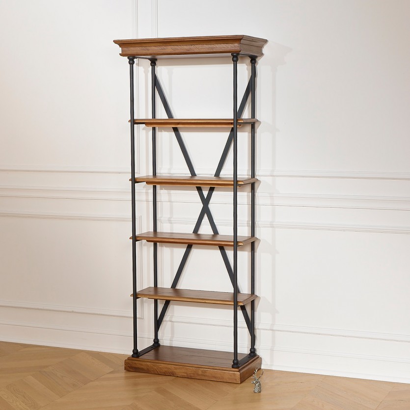 FLAUBERT - Etagère style industriel en bois massif et métal, 4 étagères