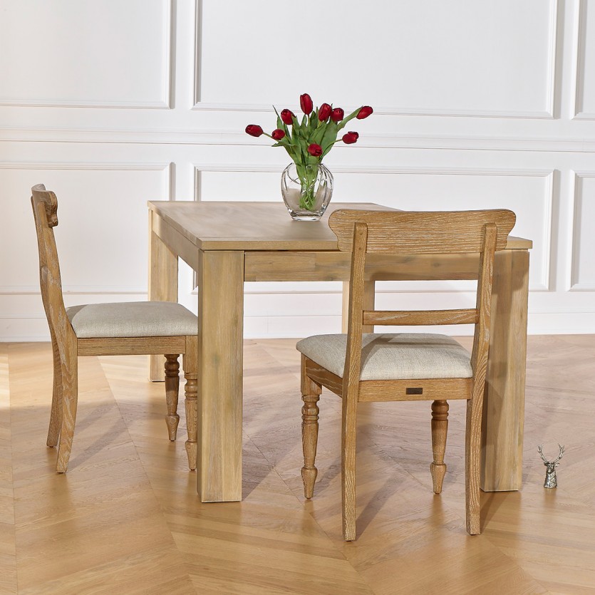 SARAH – Lot de 2 chaises de salle à manger style contemporain en bois massif et tissu lin premium, bois certifié FSC®
