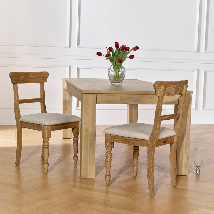 SARAH – Lot de 2 chaises de salle à manger style contemporain en bois massif et tissu lin premium, bois certifié FSC®
