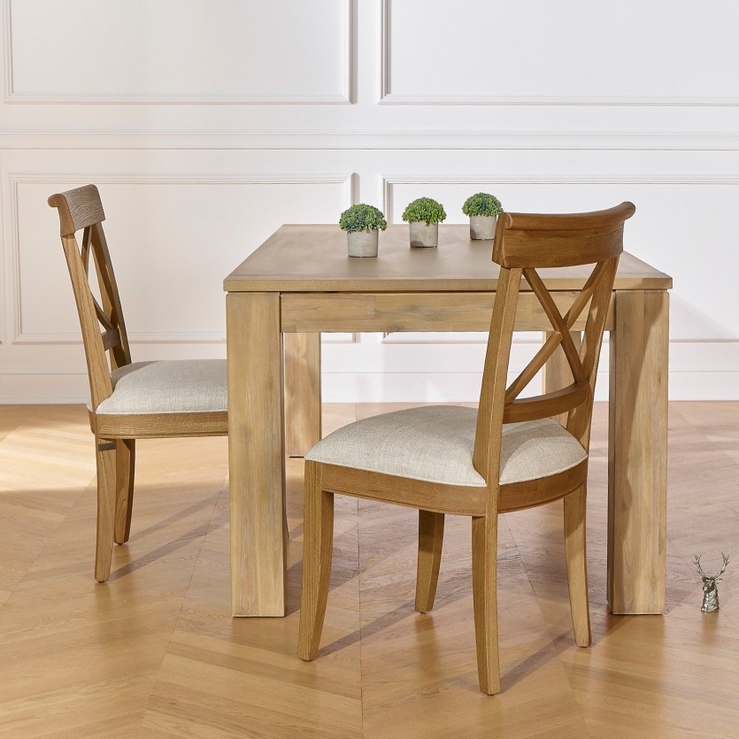 PORT ROYAL - Lot de 2 chaises de salle à manger style shabby chic en chêne et lin premium