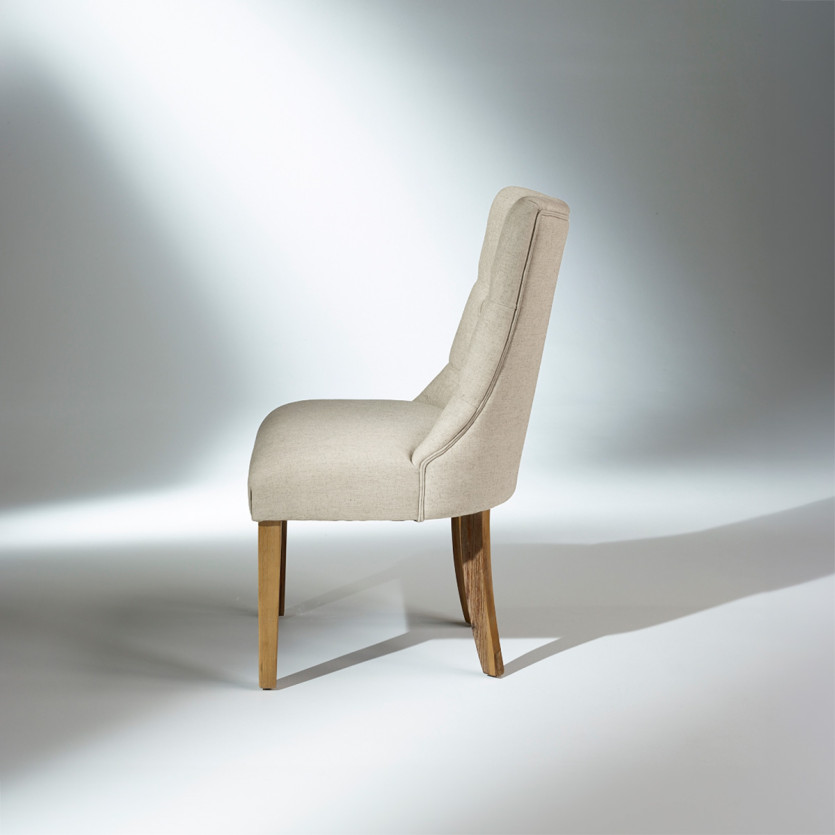 OPHELIA - Lot de 2 chaises capitonnées en bois massif et lin coton