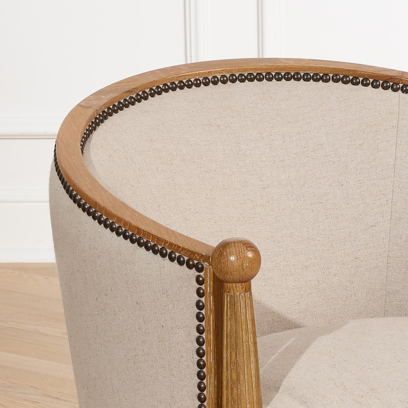 Poltrona a botte CAROLE - Stile Art Déco in rovere e lino cotone, 1 posto