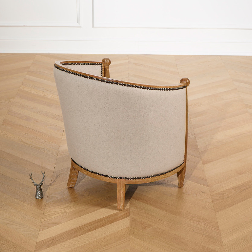 Poltrona CAROLE - Estilo Art Déco em carvalho e linho de algodão, 1 lugar