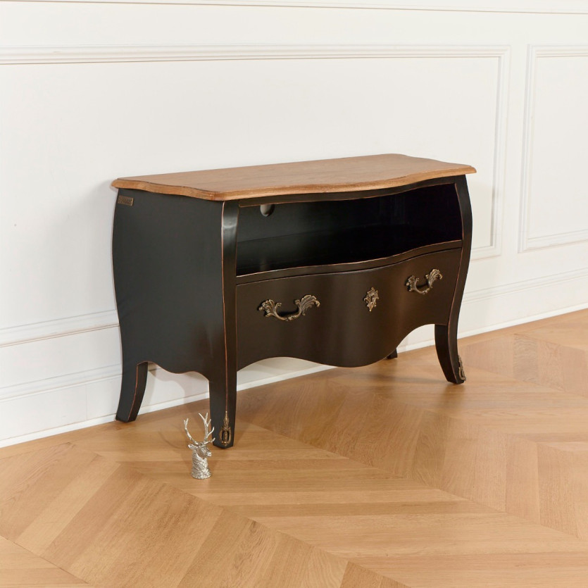 AQUITAINE – Meuble TV 100 cm style shabby chic, 1 tiroir, 1 niche, bois certifié FSC®