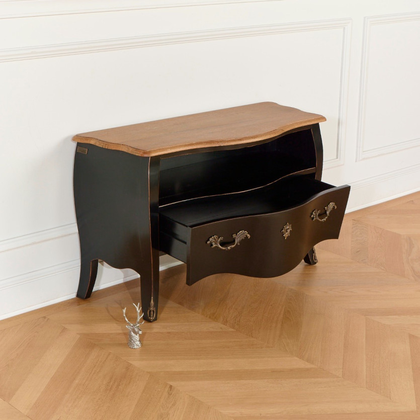 AQUITAINE – Meuble TV 100 cm style shabby chic, 1 tiroir, 1 niche, bois certifié FSC®