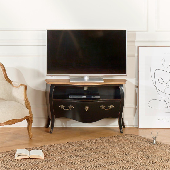 AQUITAINE – Meuble TV 100 cm style shabby chic, 1 tiroir, 1 niche, bois certifié FSC®