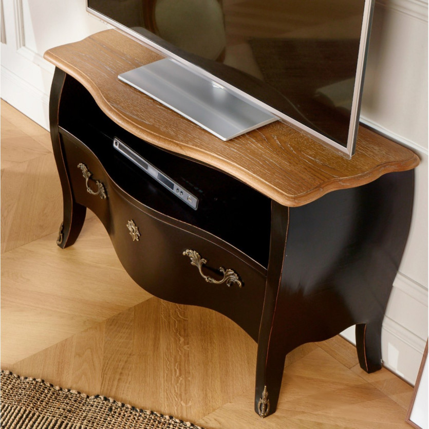 AQUITAINE – Meuble TV 100 cm style shabby chic, 1 tiroir, 1 niche, bois certifié FSC®
