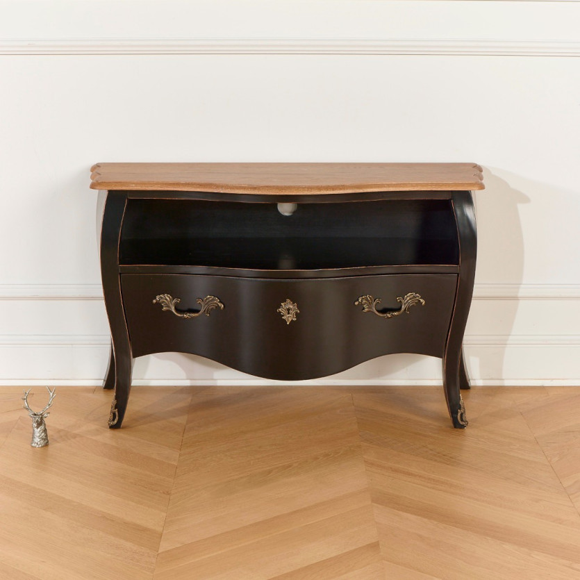 AQUITAINE – Meuble TV 100 cm style shabby chic, 1 tiroir, 1 niche, bois certifié FSC®