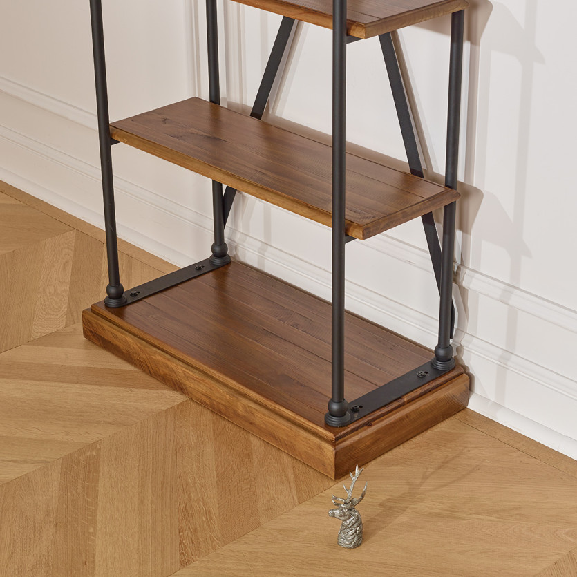 FLAUBERT - Etagère style industriel en bois massif et métal, 4 étagères