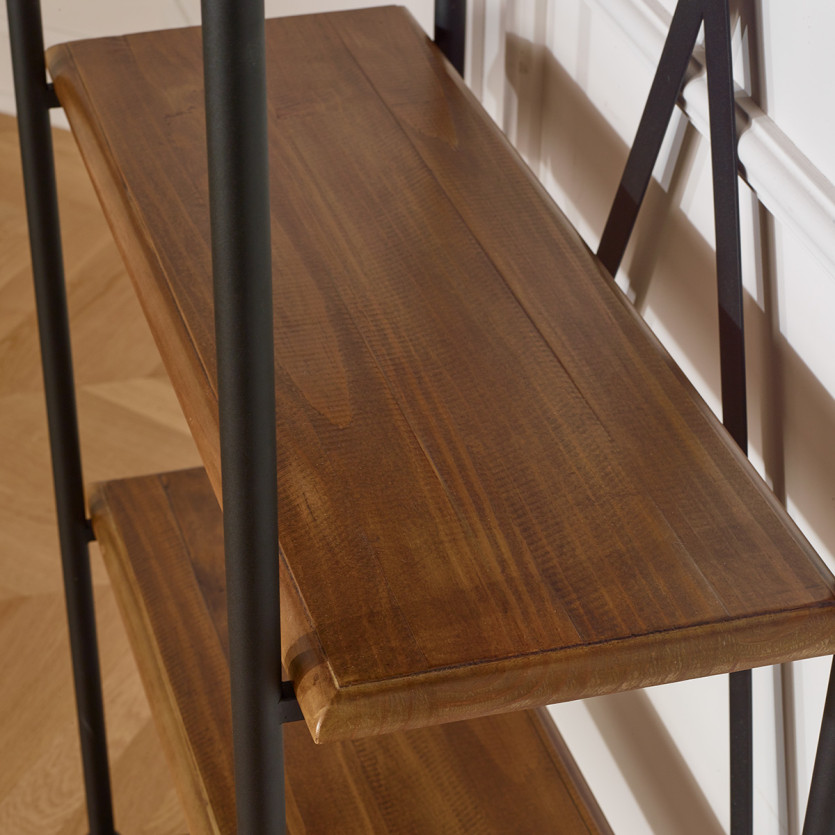 FLAUBERT - Etagère style industriel en bois massif et métal, 4 étagères