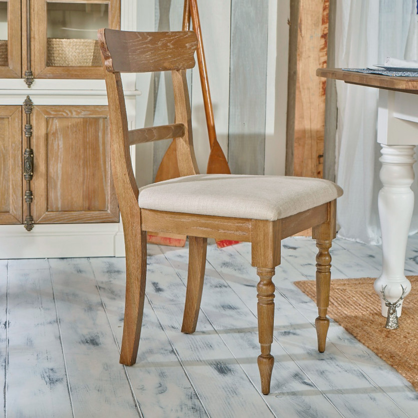 SARAH – Lot de 2 chaises de salle à manger style contemporain en bois massif et tissu lin premium, bois certifié FSC®