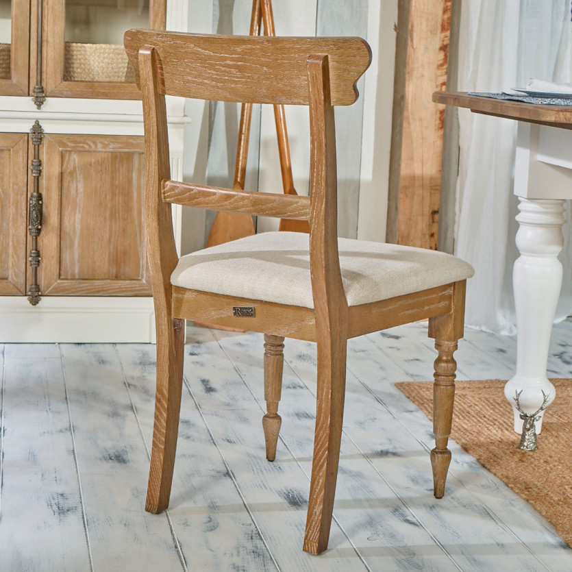 SARAH – Lot de 2 chaises de salle à manger style contemporain en bois massif et tissu lin premium, bois certifié FSC®