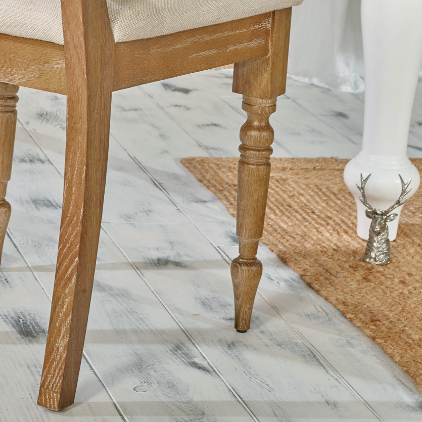 SARAH – Lot de 2 chaises de salle à manger style contemporain en bois massif et tissu lin premium, bois certifié FSC®
