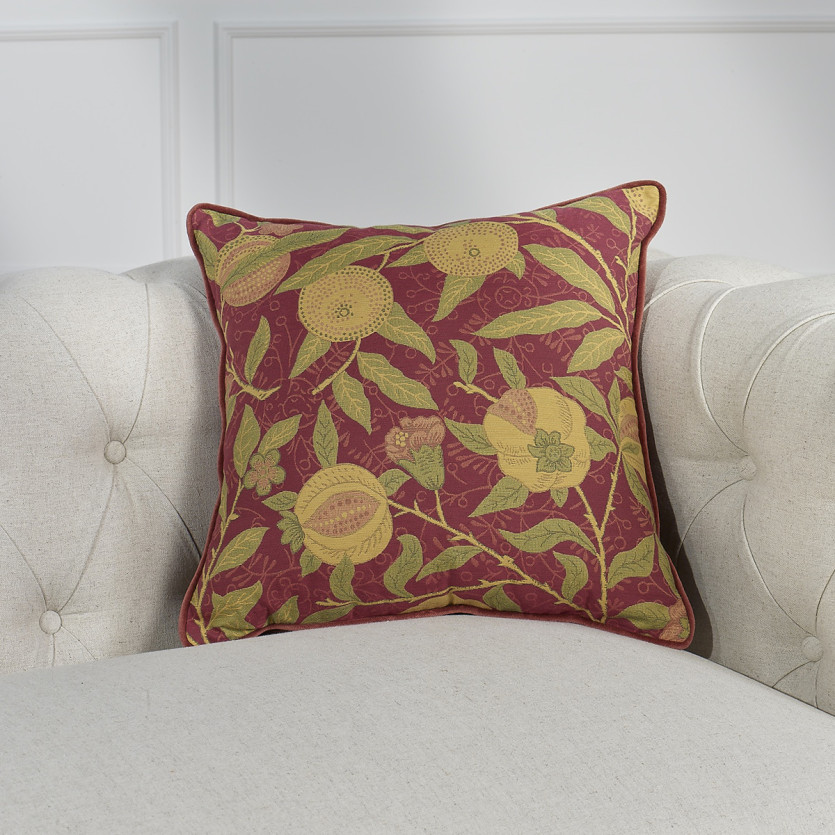 VERGER – Almofada quadrada estilo shabby chic em veludo de algodão com estampas florais e frutadas, 43 x 43 cm