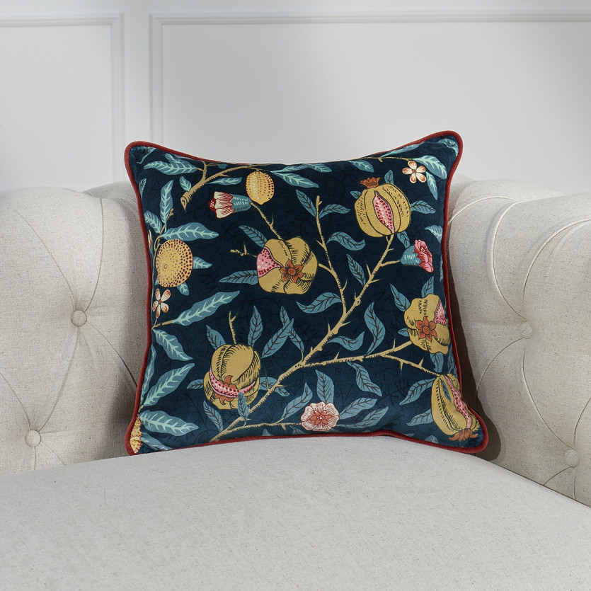 FLORAISON – Almofada quadrada estilo shabby chic em veludo de algodão com estampas frutadas e florais, 44 x 44 cm