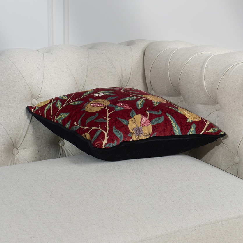 CREPUSCULE – Coussin décoratif style shabby chic en velours avec motifs fruits, 43 x 43 cm
