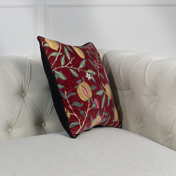 CREPUSCULE – Coussin décoratif style shabby chic en velours avec motifs fruits, 43 x 43 cm