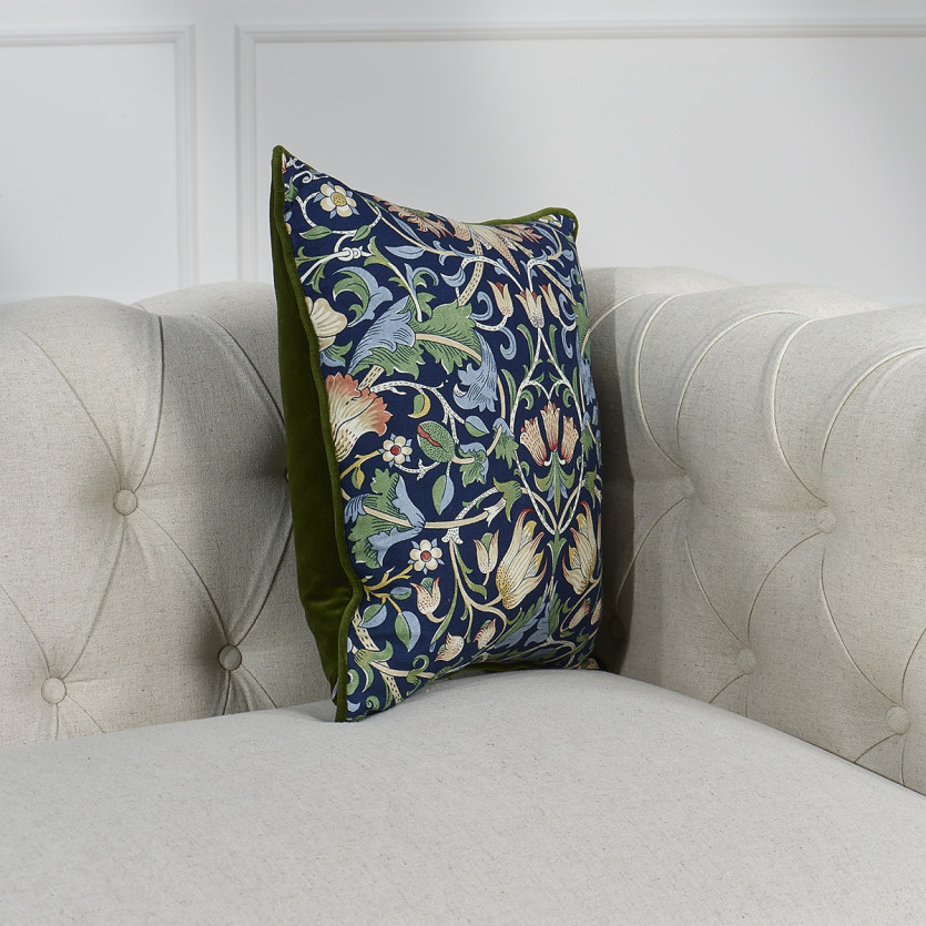 CLOCHETTE – Almofada quadrada estilo romântico em veludo de algodão com estampas florais, 43 x 43 cm
