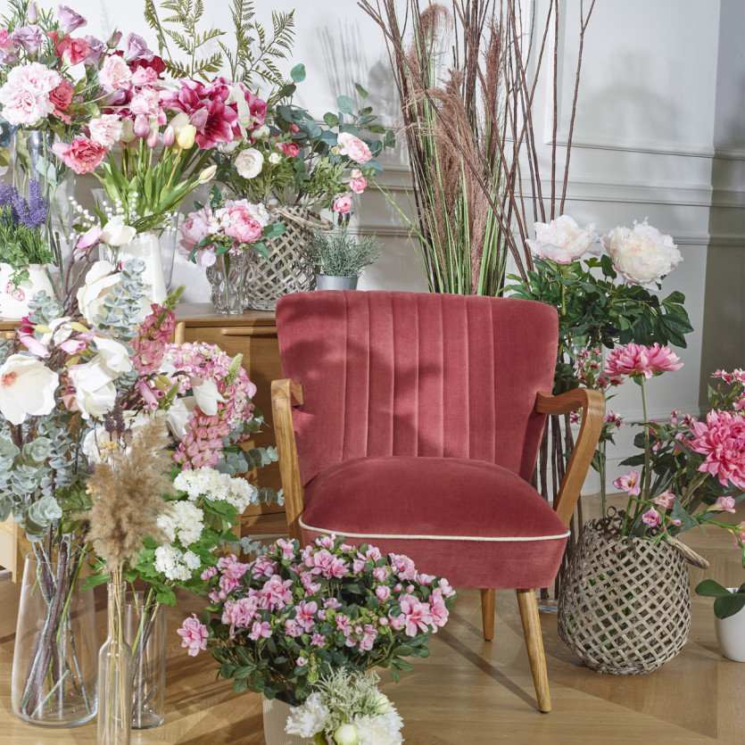 Fauteuil SIXTY - Style scandinave, en bois massif et tissu velours de coton, bois certifié FSC®, 1 place