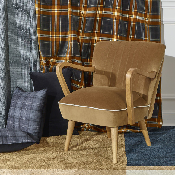 Fauteuil SIXTY - Scandinavische stijl, van massief hout en katoenen fluwelen stof, FSC®-gecertificeerd hout, 1 zitplaats