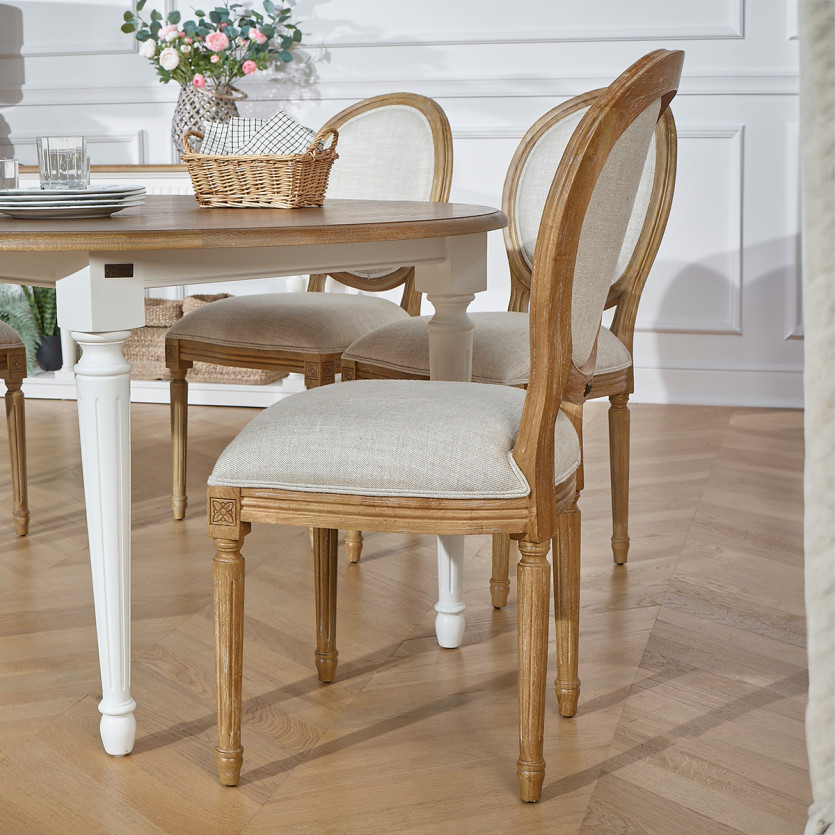 Table ronde extensible ARLINGTON - Style romantique, plateau en chêne, 4/6 couverts, bois certifié FSC®