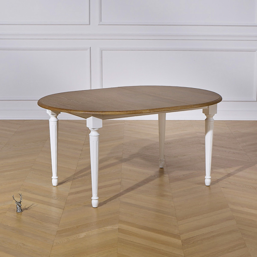 Table ronde extensible ARLINGTON - Style romantique, plateau en chêne, 4/6 couverts, bois certifié FSC®