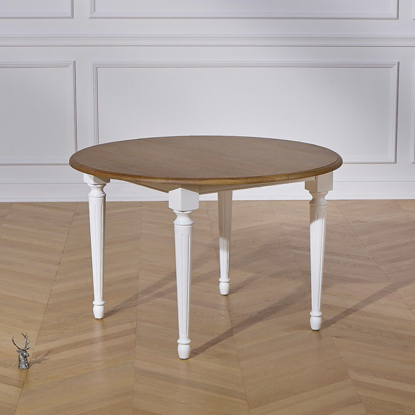 Table ronde extensible ARLINGTON - Style romantique, plateau en chêne, 4/6 couverts, bois certifié FSC®