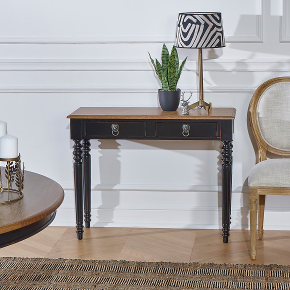 Consolle d'ingresso ANGLOIS - Stile shabby chic, piano in rovere, finitura bianca o nera