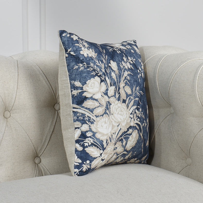 ÉLÉONORE – Almofada quadrada estilo romântico em linho premium com estampas florais, 40 x 40 cm