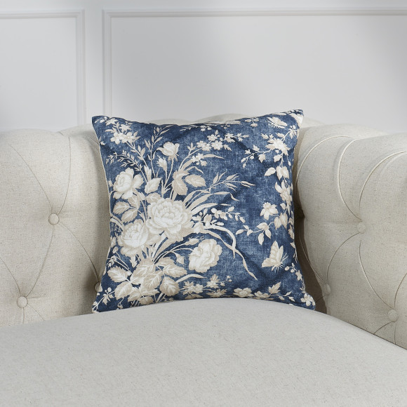 ÉLÉONORE – Coussin carré style romantique en lin premium aux motifs fleuris, 40 x 40 cm