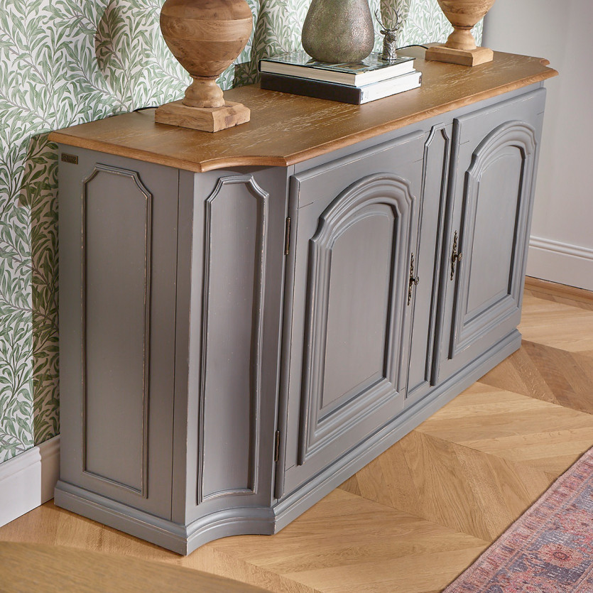 ELISABETH - Shabby chic dressoir van eikenhout, muisgrijs