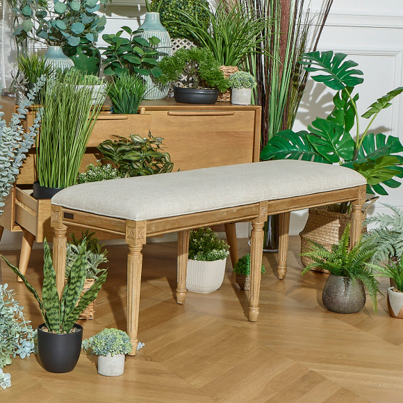 STEPHEN - Banco para o pé da cama em hévea e linho premium, 130 cm - Madeira certificada FSC®