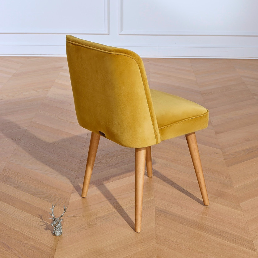 APOLLINE - Lot de 2 Chaises style vintage en velours de coton et bois massif, bois certifié FSC®