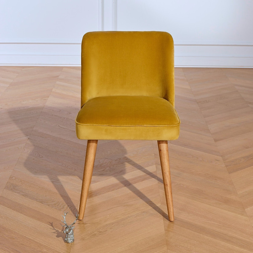 APOLLINE - Lot de 2 Chaises style vintage en velours de coton et bois massif, bois certifié FSC®