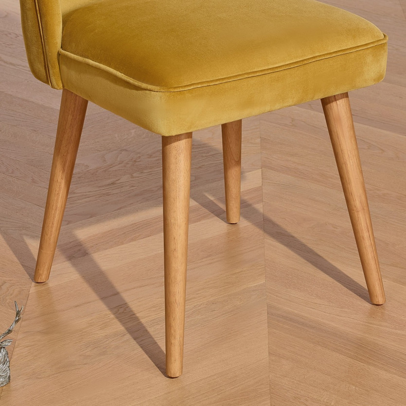 APOLLINE - Lot de 2 Chaises style vintage en velours de coton et bois massif, bois certifié FSC®