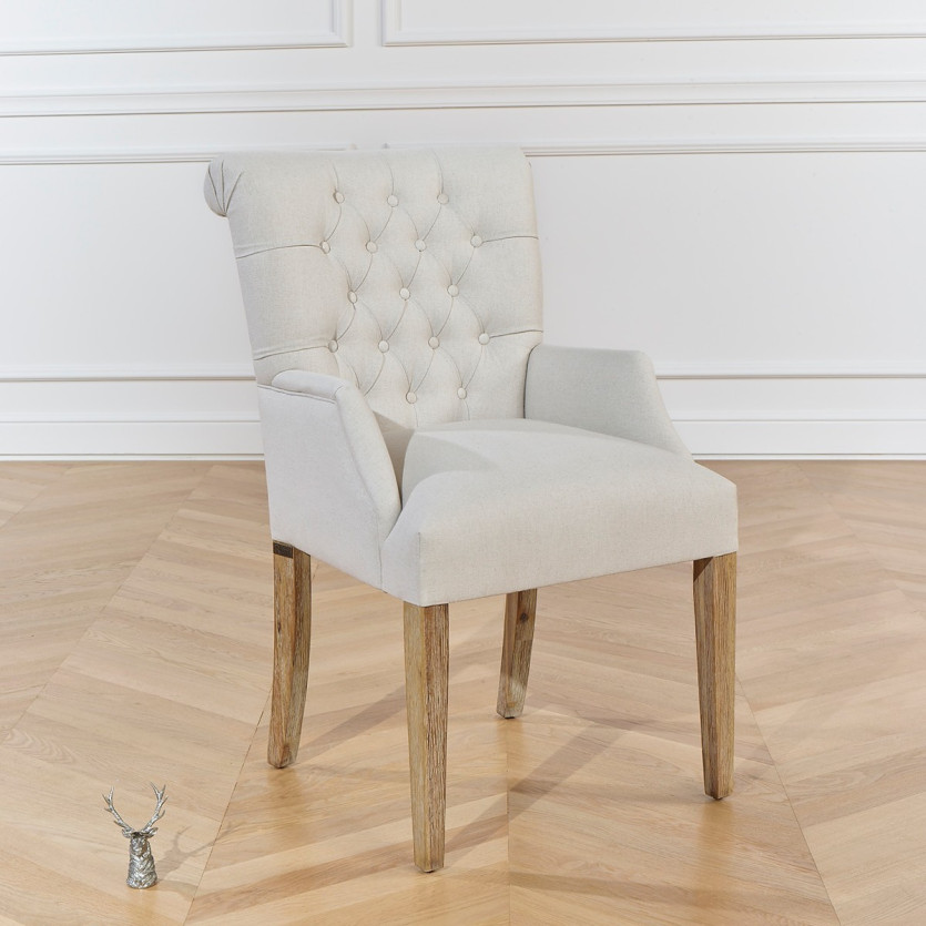 Poltrona com braços AGATA - Estilo moderno em madeira e linho de algodão, 1 lugar, madeira certificada FSC®