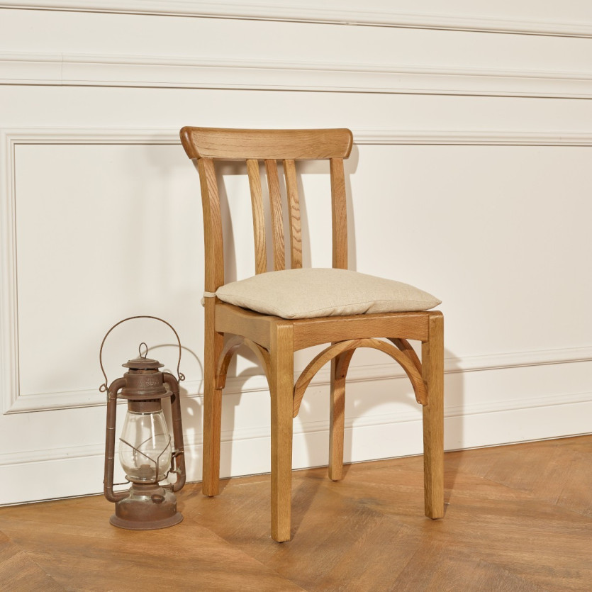 CALBAR - Lot de 2 chaises bistrot style contemporain en bois massif, coussins lin coton, bois certifié FSC®