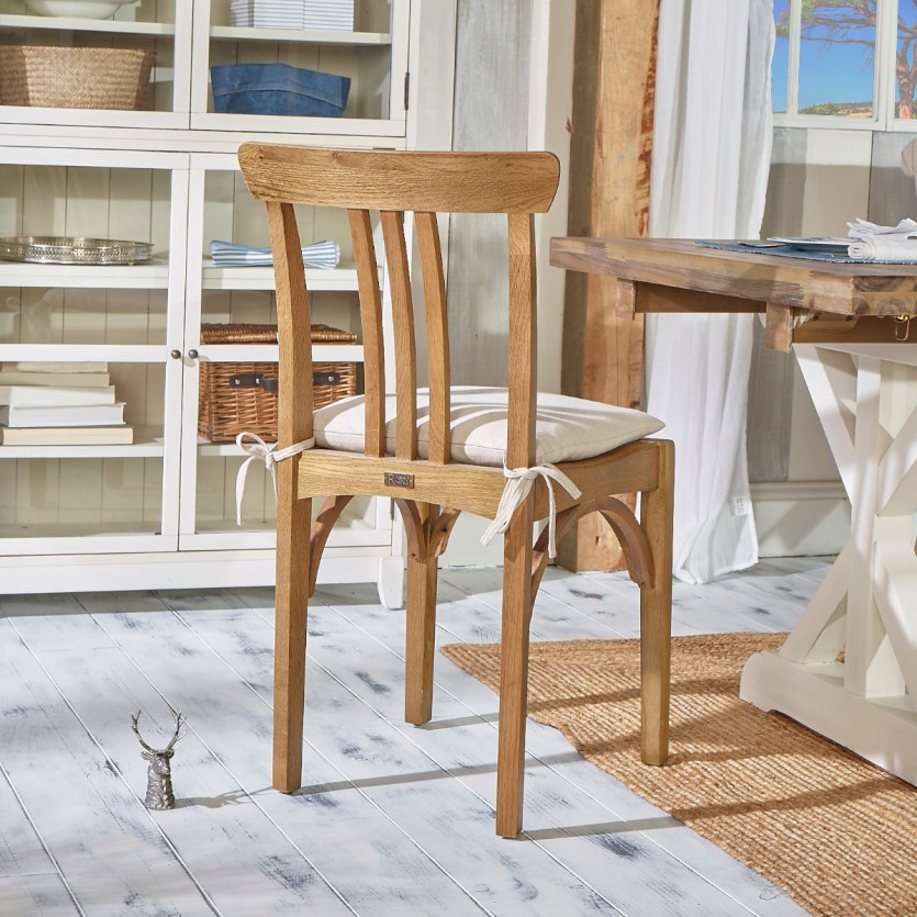 CALBAR - Lot de 2 chaises bistrot style contemporain en bois massif, coussins lin coton, bois certifié FSC®