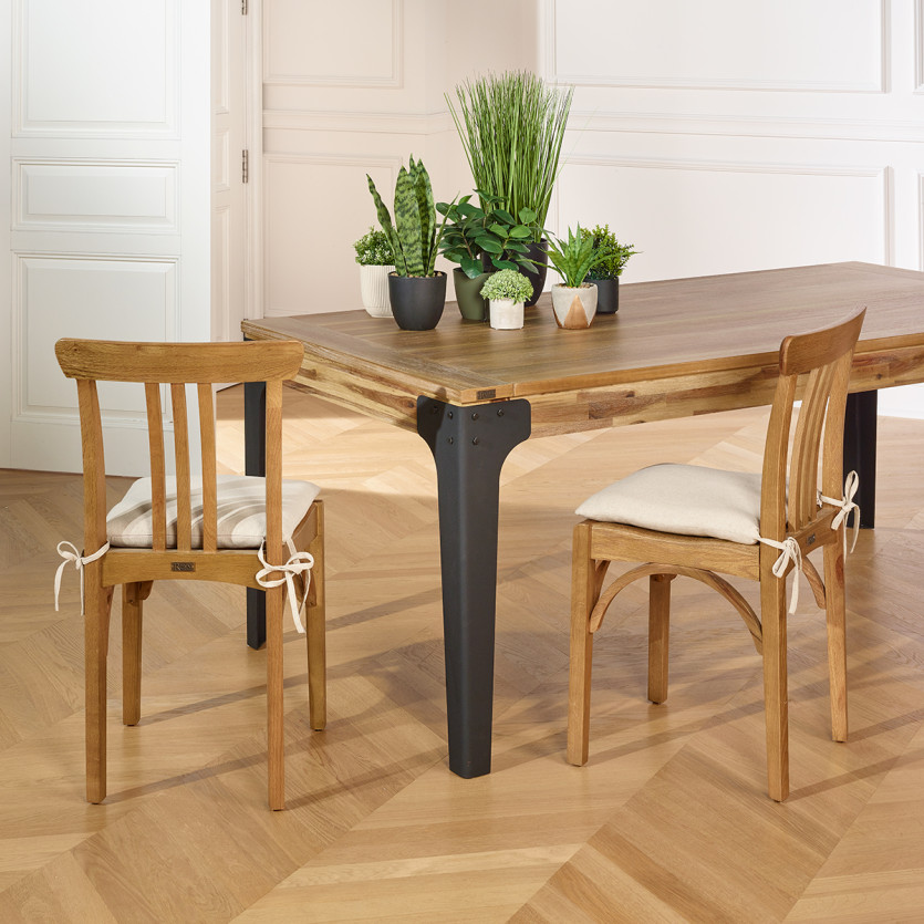 CALBAR - Lot de 2 chaises bistrot style contemporain en bois massif, coussins lin coton, bois certifié FSC®