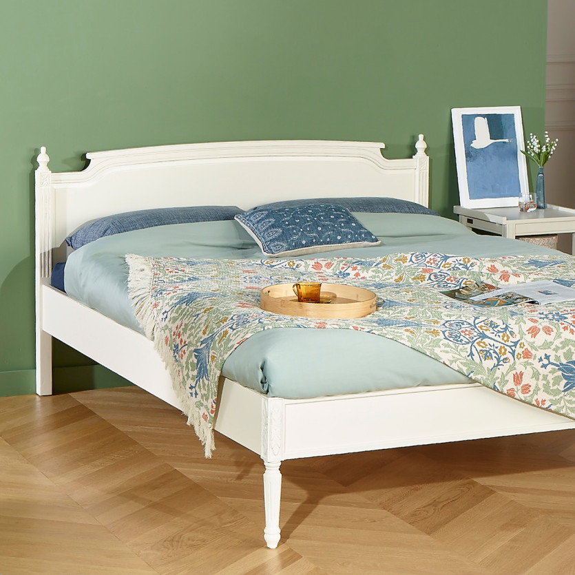 Lit double HANNAH - Style shabby chic en bois peint, 2 places, 160 x 200